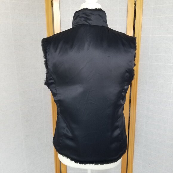 1980s Express Black Faux Mink Vest Zip Up Reversible to Satin Size Medium - Picture 10 of 14